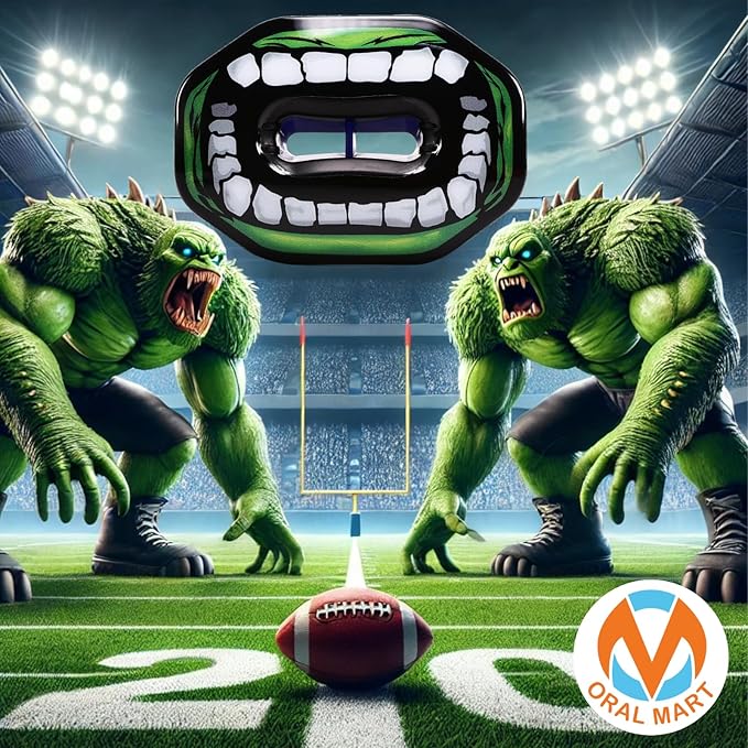 Oral Mart Flag Football Mouth Guard with 3D LipFit Design for Kids - Youth Tackle Football Mouthguard (No Boil) Cool Instant Fit Lip Guard Mouthpiece for Braces (Detachable Helmet Strap Included)