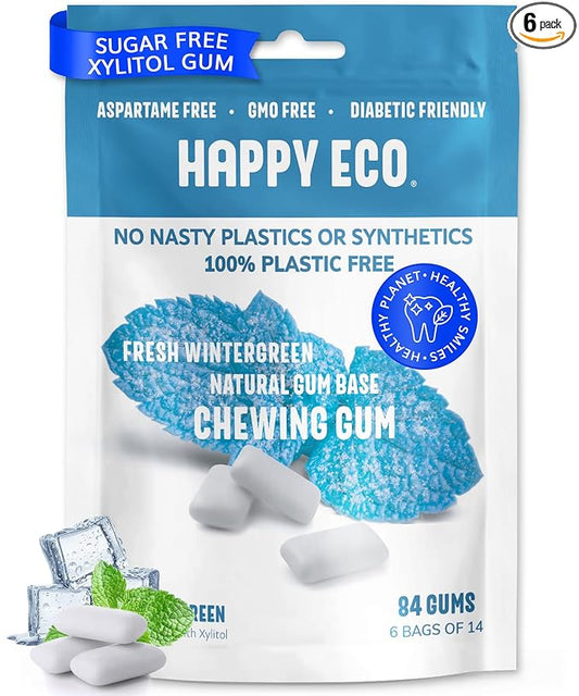 Sugar Free Natural Chewing Gum (84 Pcs) - Xylitol Gum with Stevia - Aspartame Free - All Natural Gum - Vegan, Gluten Free Keto - Wintergreen