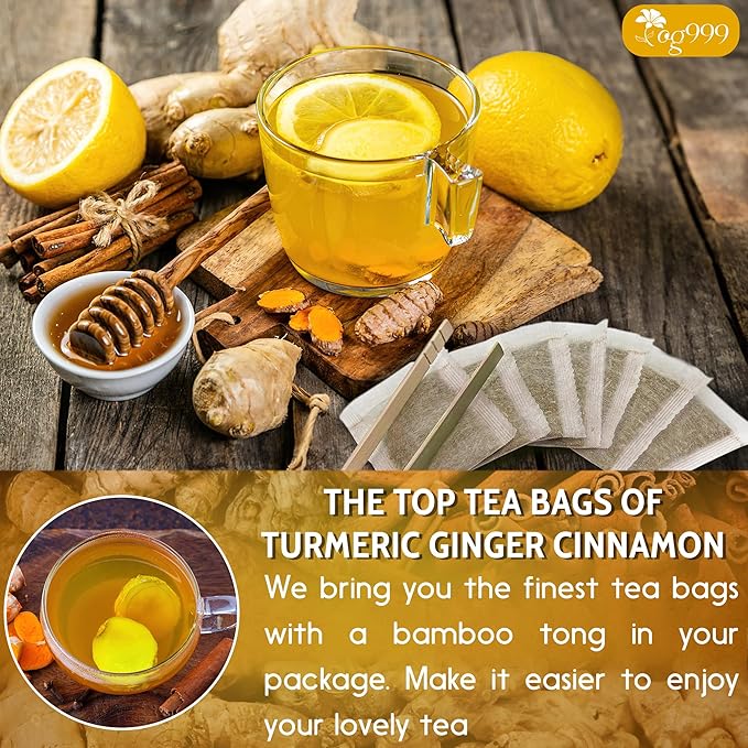 TOG999, 60 Bags Premium Turmeric Ginger Cinnamon Tea. Upgraded Version. Improve Digestion, Support Brain, Weight, Skin and Sleep. Eco-Conscious Tea Bags. No Sugar, No Caffeine, No Gluten, Vegan.