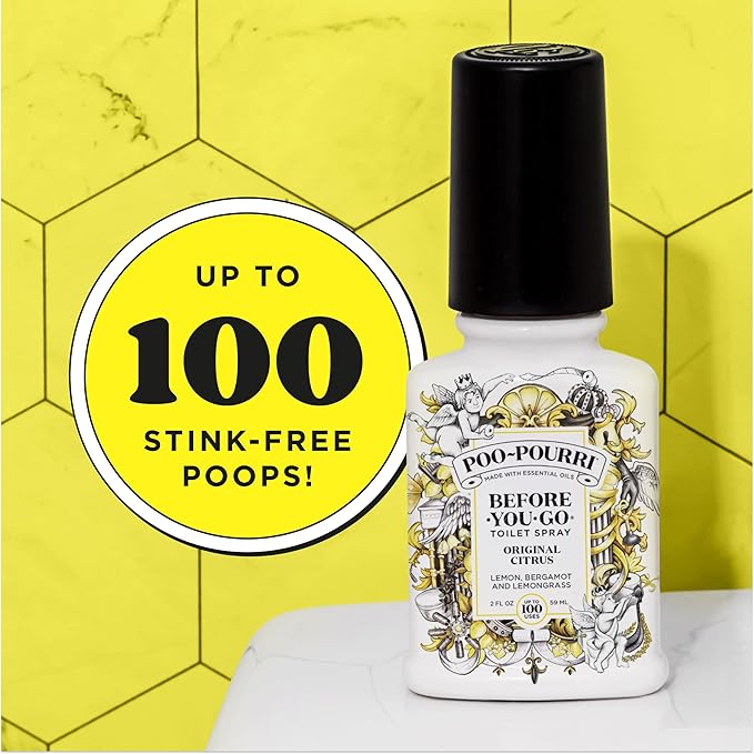 Poo-Pourri Before-You-Go Toilet Spray, Original Citrus, 2 Fl Oz, 2 Pack, Up to 100 Uses, Bathroom Odor Deodorizer with Essential Oils, Travel Essentials, TSA Approved Size, Lemon Bergamot