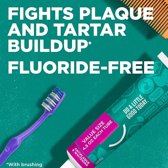 Antiplaque & Whitening Toothpaste, Peppermint, Fluoride-Free – 4 Pack (4.5 oz Each, 18 oz Total) – Natural Whitening with Zinc & Xylitol + Free Toothpaste Squeezer Gift