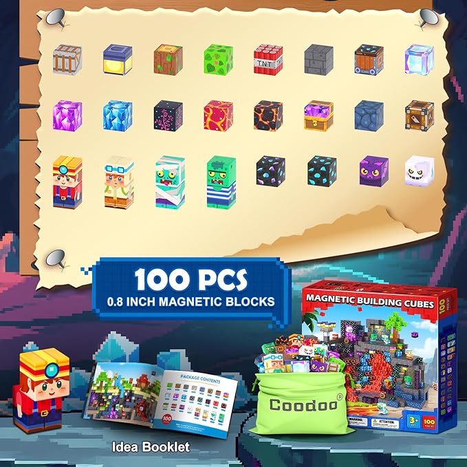 Coodoo Magnetic Blocks Mine Magnet World Kids Toys, Magnetic Building Blocks STEM Outdoor Toys for 3-5 5-7 4-8 Years Old Boys & Girls, Sensory Kids Games and Birthday Gifts for Age 3+ Years Old