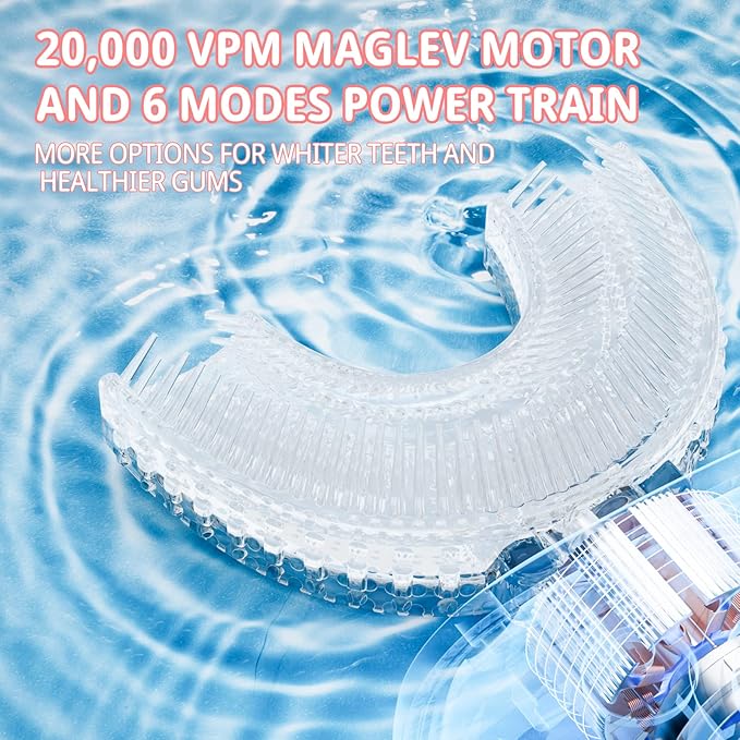 Kids Electric U Shaped Toothbrush Children Rechargeable Sonic Toothbrush with 6 Soft Brush Head Automatic Full Mouth 6 Cleaning Modes -Age8-15 Pink