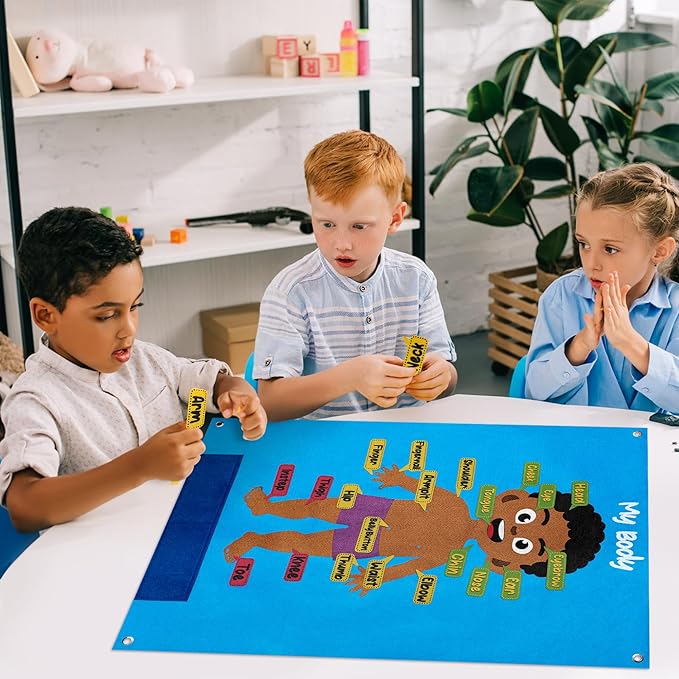 WATINC 35Pcs Brown Skin Color Body Parts Learning Felt Story Board Set, Human Organ Educational Teaching Storytelling Kit, Early Learning Interactive Play Wall Hanging Gift for Toddlers Kids