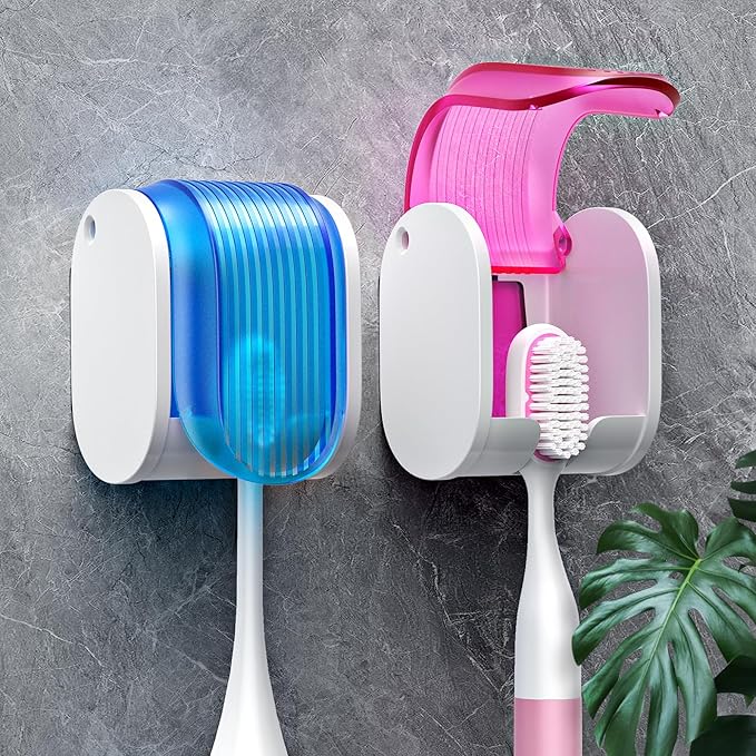 Toothbrush Holders for Bathrooms【Upgrade Single Slot Design】 Toothbrush Holder Wall Mounted with Cover Moisture-Proof and Dust-Proof Toothbrush Storage Organizer for Shower Family and Travel 2PCS