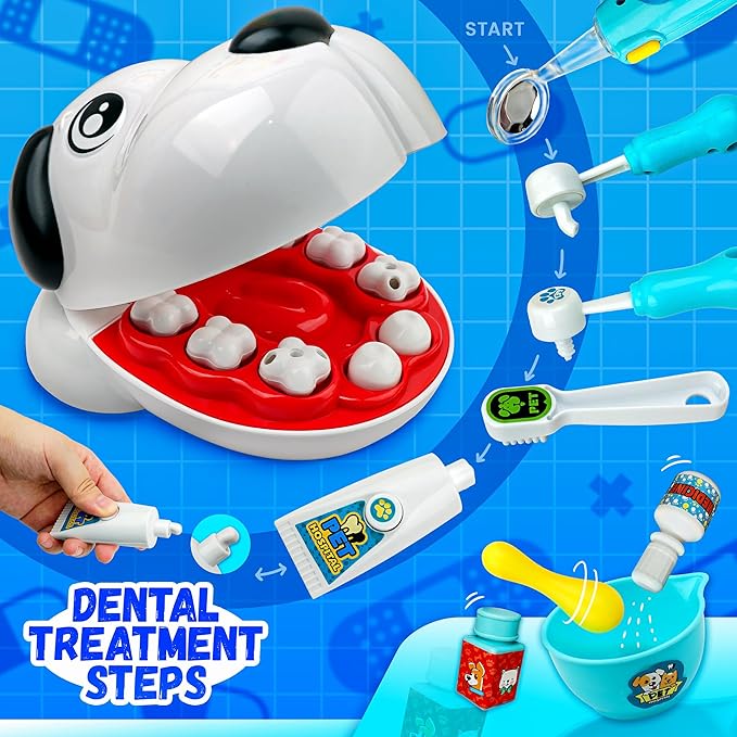 SMILESSKIDDO Dentist Kit for Kids - 26 Pcs Doctor Play Set with Dental Tools and Medical Accessories, Pretend Play for Toddlers - Educational Gifts for Girls Boys 3 4 5 6 7 8