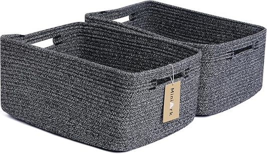 Large Storage Baskets for Shelves, Closet Organizers Bins for Clothes Blanket Towels, Baby Nursery, Toy Baskets Box, Woven Rope Baskets, 17 x 13 x 7.5”, 2 Packs Dark Gray