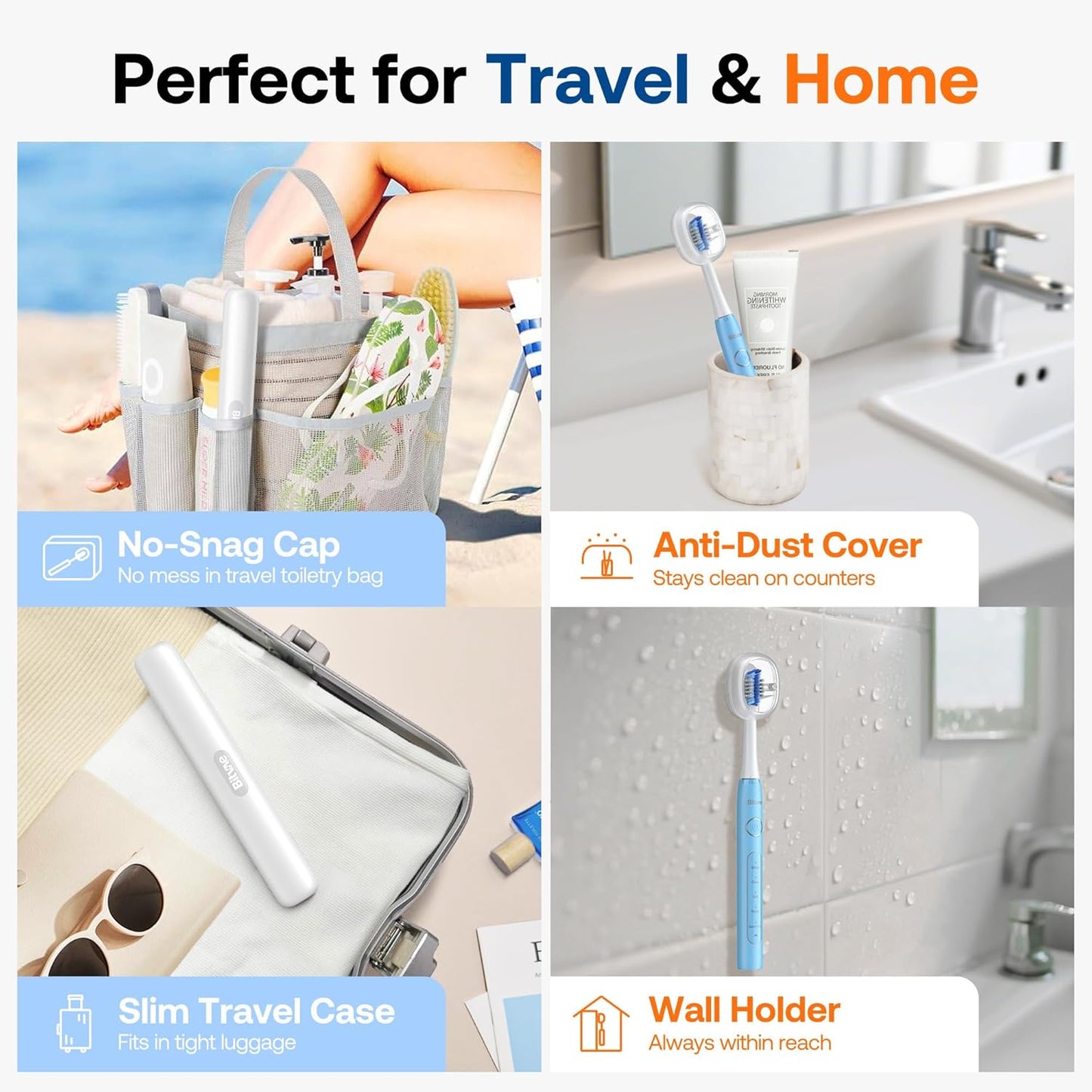 Bitvae ADA Accepted Electric Toothbrush, Travel Toothbrush Rechargeable for Adults and Kids, 60-Day Battery, 5 Modes, 8 Heads, Portable Travel Case & Holder, Sky Blue