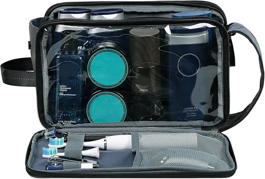 ZEEMO Travel Toiletry Bag for Men, Medium Water-Resistant Double-Sided Full-Open Dopp Kit, Versatile Organizer for Shower and Hygiene Accessories, Bathroom Essentials, Cosmetics, Large, Grey
