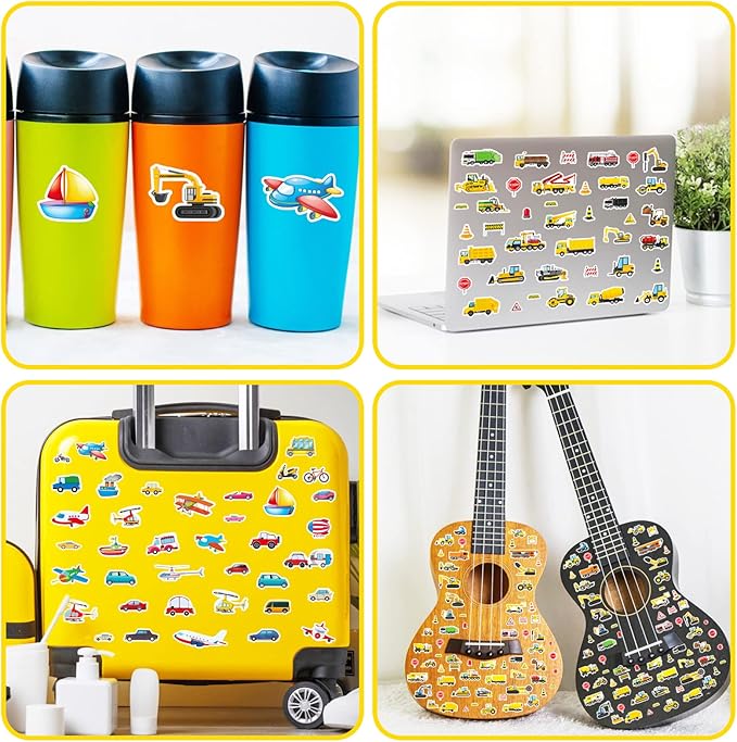 Construction Cars and Trucks Stickers 665 Counts Transportation Waterproof Car Adhesive Sticker Birthday Invitations Envelops Decorations Party Goodie Gifts Bags School Game Class Rewards