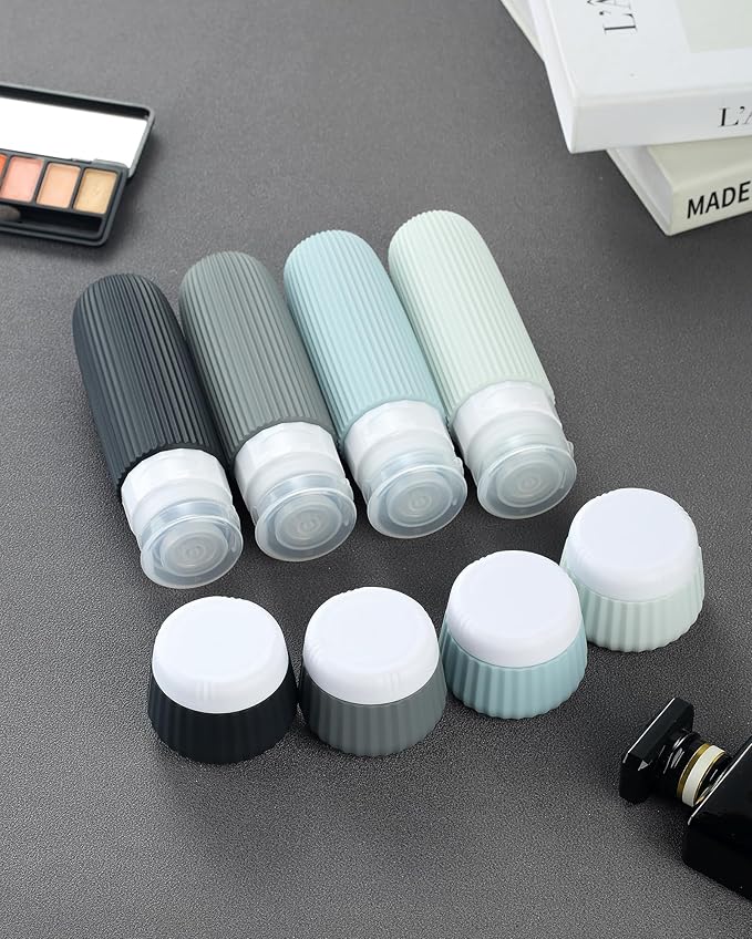 Travel Bottles - 8 Pack, TSA Approved Travel Size Toiletries, Leak Proof Silicone Squeezable Containers in Clear Bag
