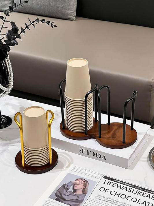 Wood Bathroom Cup Holder 8oz, Stylish Walnut Disposable Cup Dispenser, Plastic Mouthwash Cup Storage Organizer for Cups (Under 3.35in Diameter) -Perfect for Office, Kitchen, Gym, School or Cafes