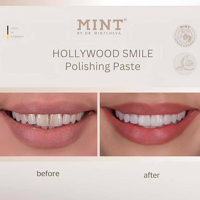 Mint Hollywood Smile polishing Paste with whitening Effect (1x 75 ml) - Professional Teeth Cleaning at Home - Effective deep Cleaning - Smooth, White Teeth - Microplastic-Free - by Dr. Mintcheva