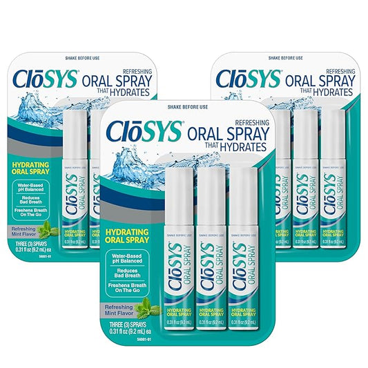 CloSYS Oral Breath Spray, Sugar Free Mouth Spray for Bad Breath, pH Balanced Mint Flavored 0.31oz (9 Count)