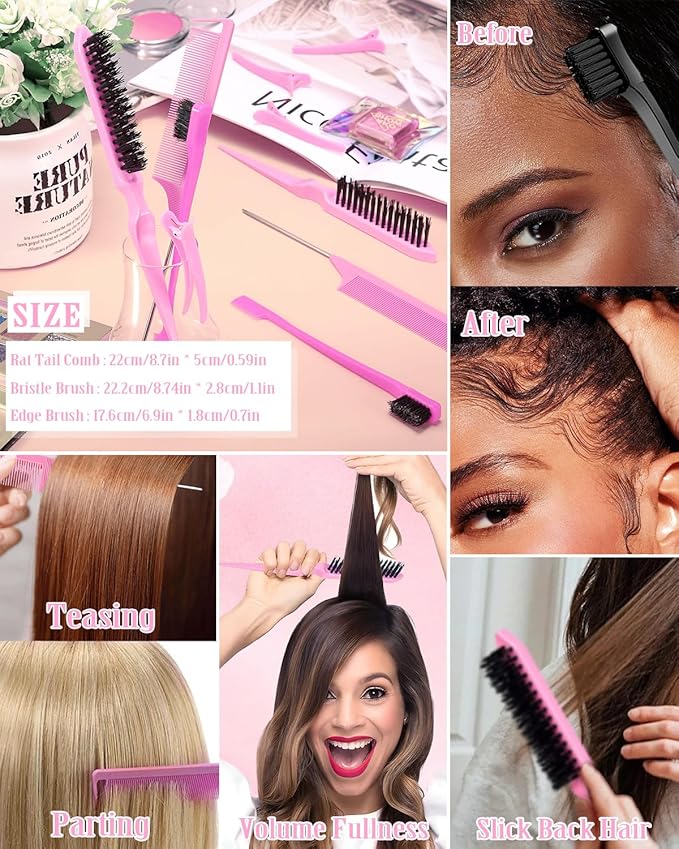 Hair Wax Stick Slick Back Hair Brush Set – Flyaway Control for Women, Kids & Men, Smooth Frizz, Defined Edges, Creates Sleek Ponytails & Buns – Styling Accessories & Stocking Stuffers for Teen Girls