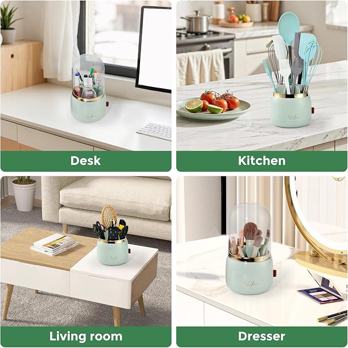 Toothbrush Holders for Bathrooms, Rotating 7 Slots Toothbrush Holder with Cover, Kids Electric Toothbrush and Toothpaste Holders for Caddy for Bathroom Vanity, Sink, Countertop, Light Green