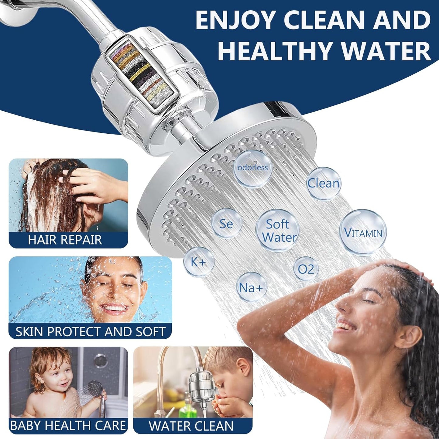 20 Stage Shower Filter Replacement Cartridge - Shower Head Filter Replacement Cartridge for Hard Water, Chlorine, Heavy Metals, High Output Shower Water Softener, 1 Pack