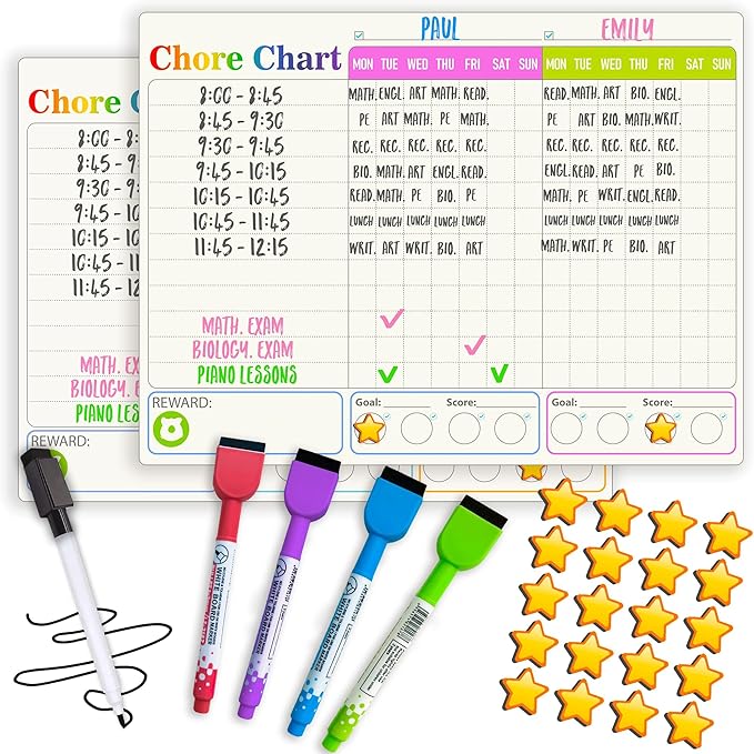 QUOKKA Behavior Chore Chart for Multiple Kids -7x10 inch Magnetic Board Also Hangs on The Wall - Includes 2 Charts and Accessories - Accommodates All Ages from Toddlers to Teens