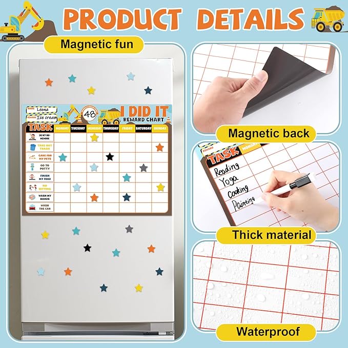 Magnetic Reward Chart for Kids at Home Construction Theme I Did It Motivate Behavior Reward Chart System Magnetic Behavior Tracker Incentive Chore Pad to Develop Responsibility and Good Habits