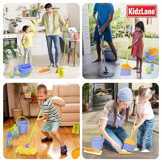Kidzlane Kids Cleaning Toy Set - Toddler Cleaning Set with Realistic Broom, Mop, and Dustpan with Wet Floor Sign and Cleaning Tools - Kids Broom Set for Ages 3 and Up - Fun Playtime for Boys and Girls