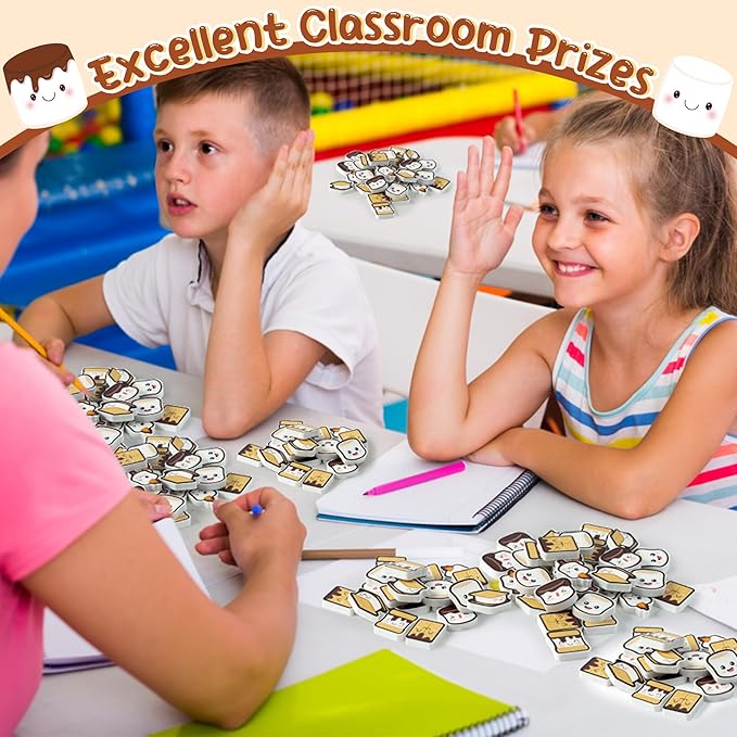 CJiangpo 60Pcs Marshmallow Mini Erasers for Kids Bulk Cute Cartoon Pencil Rubber Eraser Campfire Camping Themed Party Favors Filler Kids School Classroom Prizes Gifts