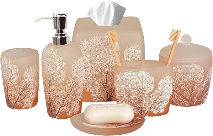 6-Piece Bathroom Accessories Set – Soap Dispenser, Toothbrush Holder, Tumbler, Soap Dish, Cotton Swab Jar & Toilet Brush – Modern Bathroom Decor Set (Carruthers)