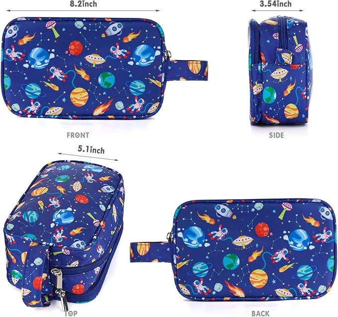 Space Kids Toiletry Bag for Boys, Travel Toiletry Bag for Little Young Boys Waterproof Hanging Wash Bag Toddler Traveling Toiletries, Blue