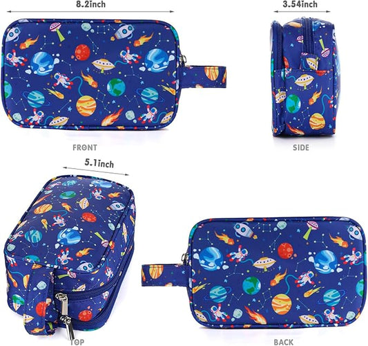 Space Kids Toiletry Bag for Boys, Travel Toiletry Bag for Little Young Boys Waterproof Hanging Wash Bag Toddler Traveling Toiletries, Blue