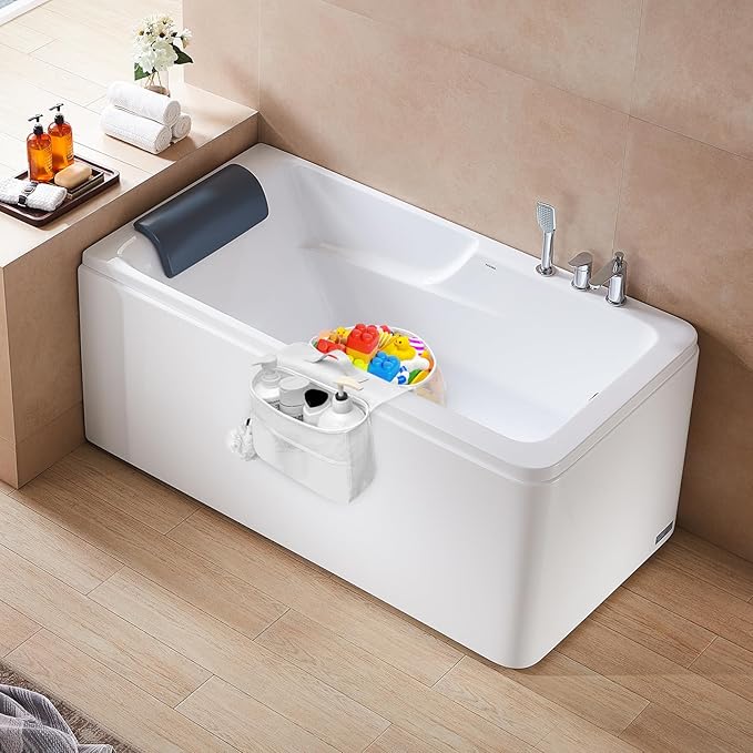 Blingbin Bath Toy Organizer, 2 Compartments Bathtub Toy Storage Organizer, Quick Access Bath Toy Holder for Bathtub, Quick Dry Wide Opening Mesh Shower Toy Holder for Kids Toddlers