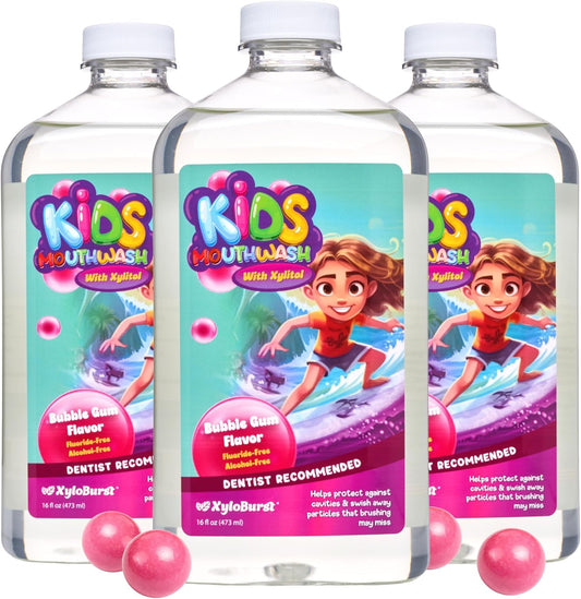 Xyloburst Oral Rinse Kids Mouthwash - Natural Xylitol Mouthwash, Fluoride Free Mouth Rinse with Aloe Vera, Alcohol Free, 16 fl oz - 3-Pack