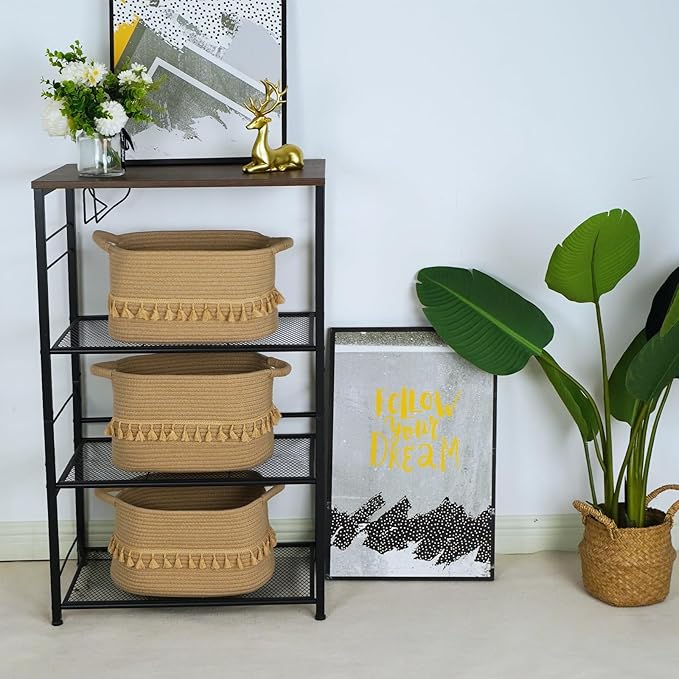 TeoKJ Storage Basket 3 Pack for Organizing, Rope Cotton Baskets for Toy, Clothes, Blankets, Decorative Basket for Living Room, Nursery, Bathroom, Jute