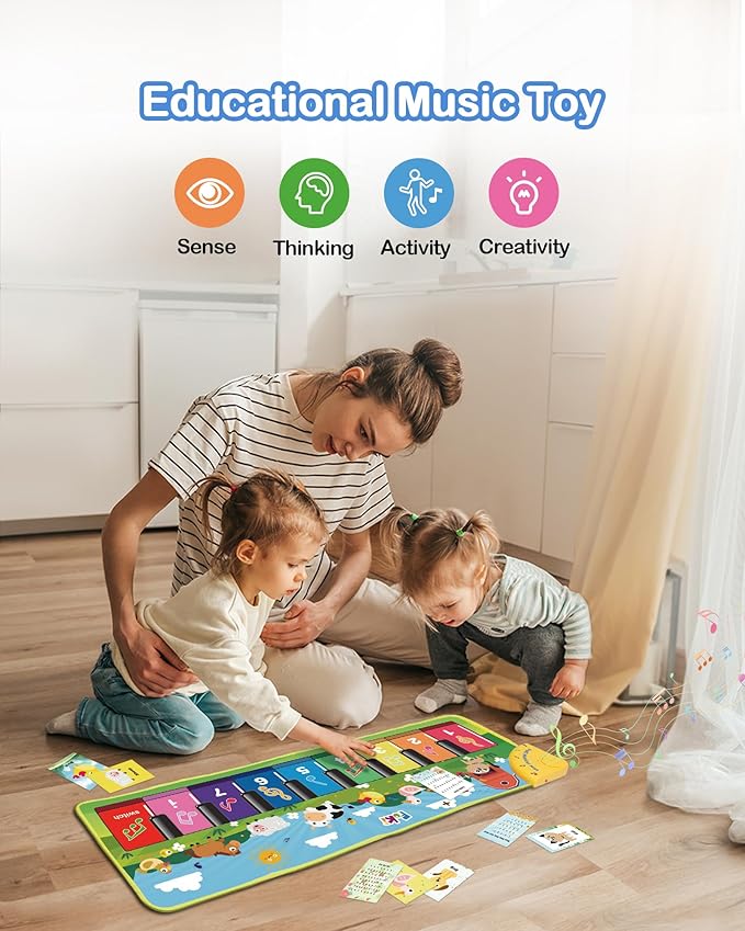 FOKI Floor Piano Mat for Toddlers, Sensory Educational Dancing Musical Keyboard Carpet Toy, Animal Sounds Touch Playmat Blanket, for 1 to 5 Years Old Boy and Girl