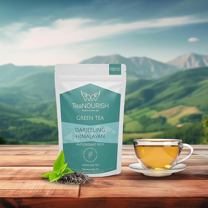TeaNOURISH Darjeeling Himalayan Green Tee | Loose Leaf Tea | Relaxing & Stress Relief Tee | Immune Support | Brew Hot or as an Iced Tea - 3.53oz/100g (Pack of 2)