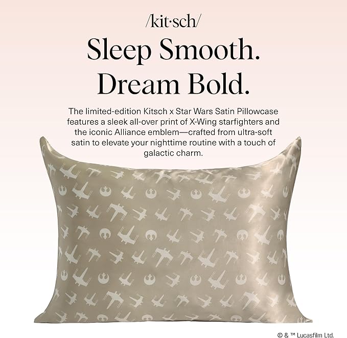 Kitsch x Star Wars Rebel Alliance Satin Pillowcase | Satin Pillowcase with Zipper, Better Than Silk Pillowcase | Frizz-Reducing Pillow Case for Hair & Skin Care, Cooling & Breathable - Standard