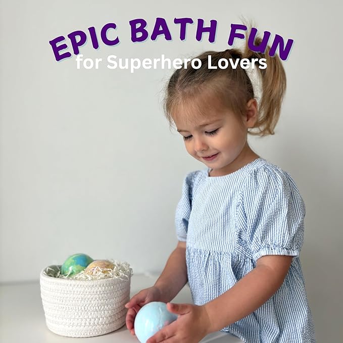 EvolutionUSA Purple Epic Superhero Bath Bombs for Kids, 6 Super Hero Bath Bombs with Toy Inside, Lush Childrens Bathbombs, Organic Bathbomb with Surprise Inside, Fizzy Fun Superhero Bath Balls