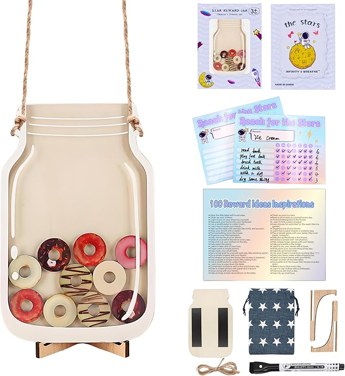 Magnetic Reward Jar, Doughnut Reward Jar Set for Kids Potty Training Reward Jar System for Classroom, Magnetic Reward Jar for Classroom Board Behavior Management Home Reward Jar (Doughnut)