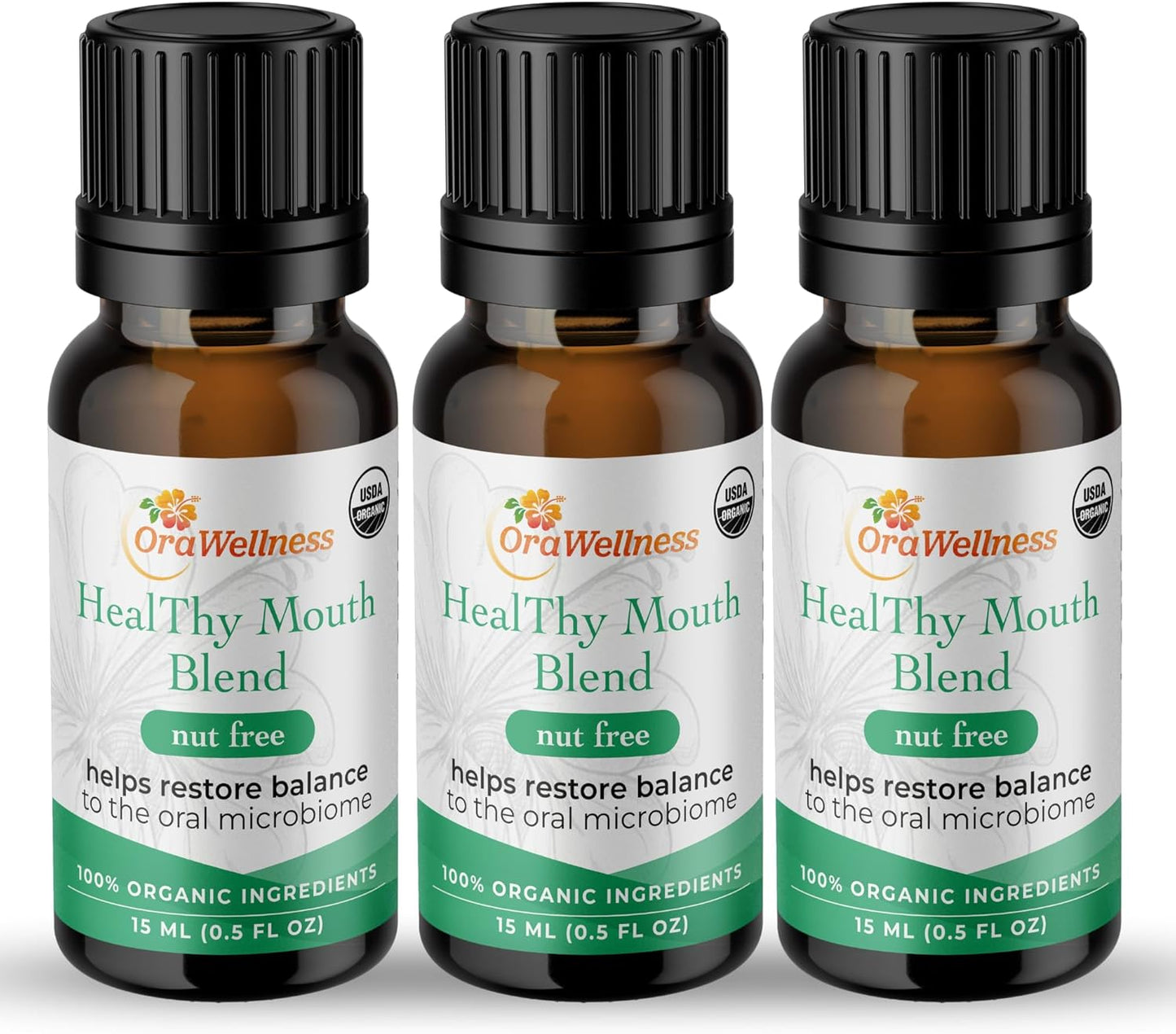 OraWellness Nut Free Healthy Mouth Blend Organic Tooth Oil, Made in The USA Fluoride Free Toothpaste & Mouthwash Alternative, Natural Rinse for Healthy Teeth & Gums for Women, Men and Kids, Pack of 3