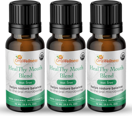 OraWellness Nut Free Healthy Mouth Blend Organic Tooth Oil, Made in The USA Fluoride Free Toothpaste & Mouthwash Alternative, Natural Rinse for Healthy Teeth & Gums for Women, Men and Kids, Pack of 3