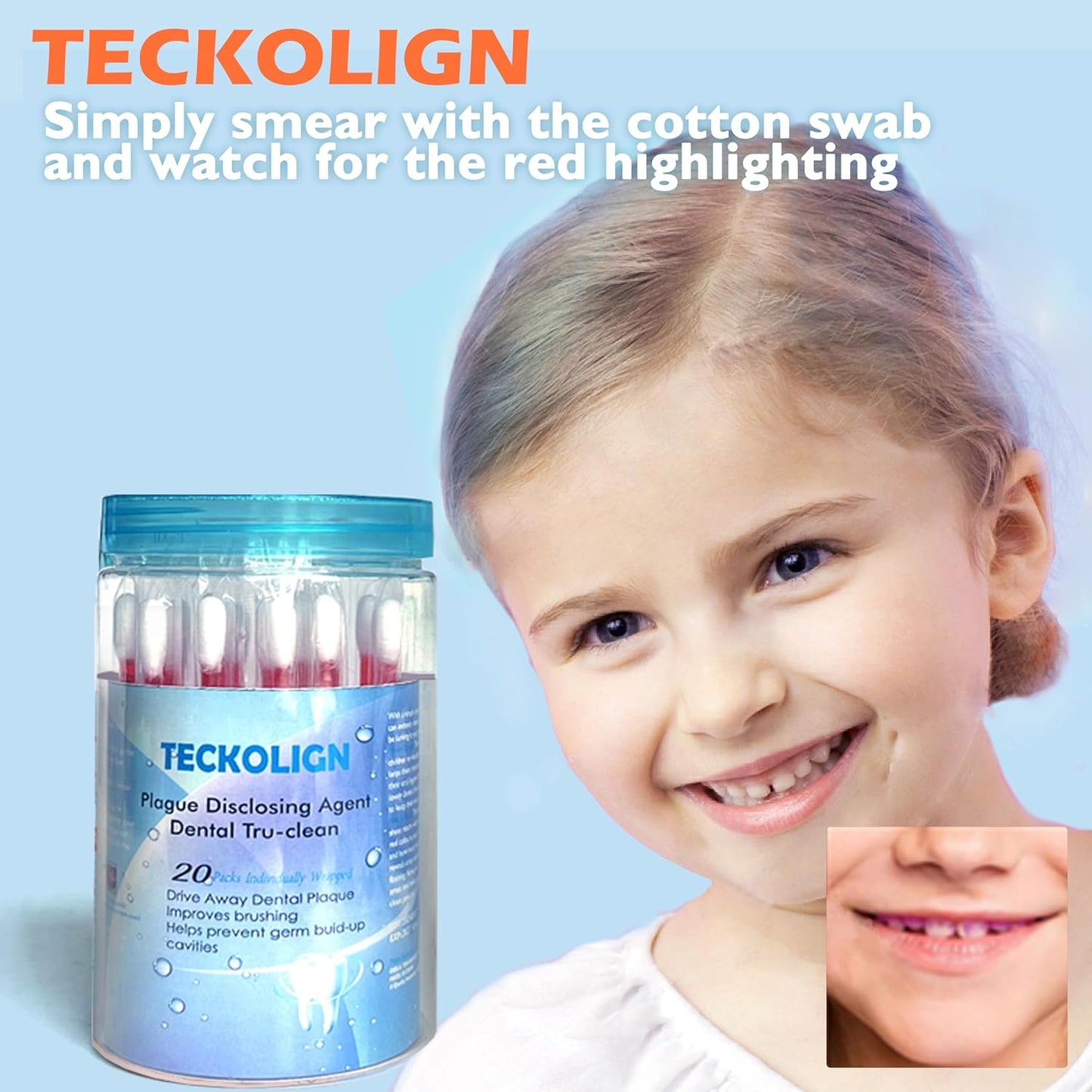 Dental Plaque Disclosing Agent, Plague Display Cotton Swab(not Tablets) Indicator, for Kids & Adults, Shows Plaque,Helps Teach Brushing Habits, Dental Care Kits, 20 Count in 1 Pack