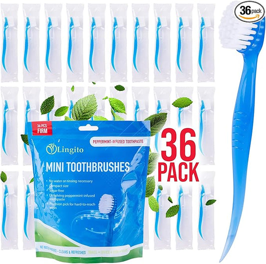 Bulk 36-Pack Mini Toothbrush Set - Prepasted, Hard Bristles with Individually Wrapped Disposable Toothbrush