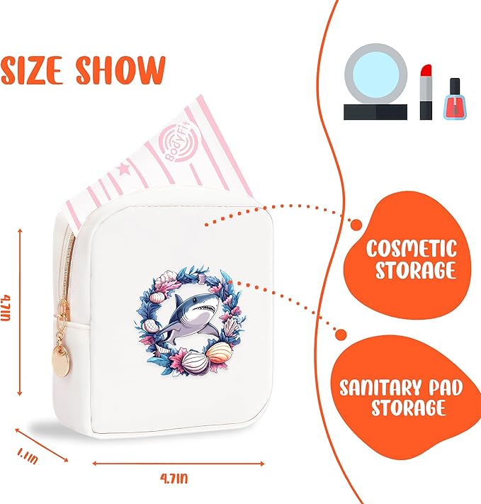 Shark Mini Makeup Bag, Shark Gift For Women Girls, Cute Portable Zipper Pouch Cosmetic Bag For Teen Girls Kids, Small Storage Bag For Sanitary Pad, Period napkin bag!