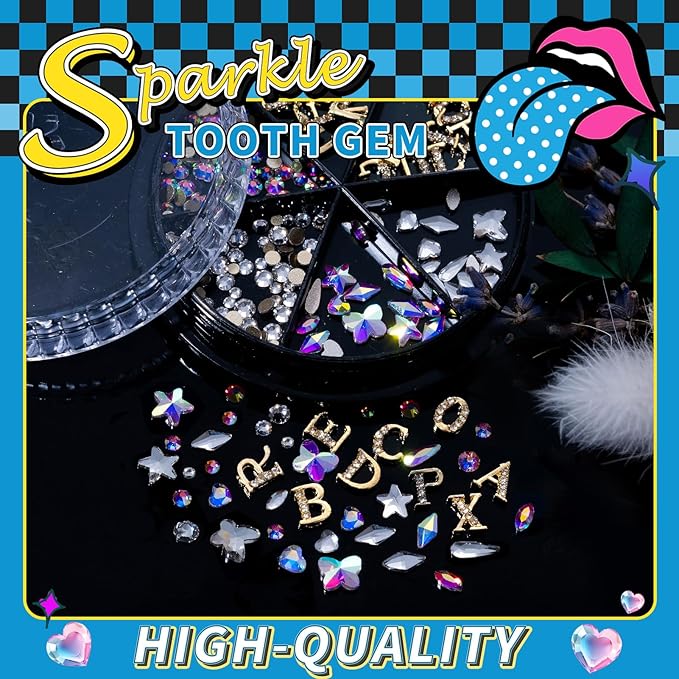 154 Letter pcs Teeth Gem Kit,Tooth Gems for DIY Crystals Teeth Jewelry Kit for Girls Gold Y2K Butterfly Love for Boys Silver (Gold)