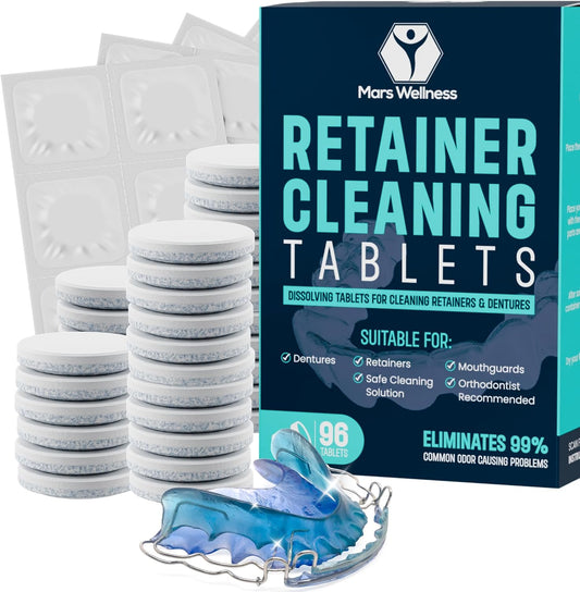 Mars Wellness Retainer Cleaner Tablets - 96 Count Denture Cleaning Tablets, Mouthguard Cleaner, Effectively Removes Odors and Stains, Fresh Oral Hygiene Solution