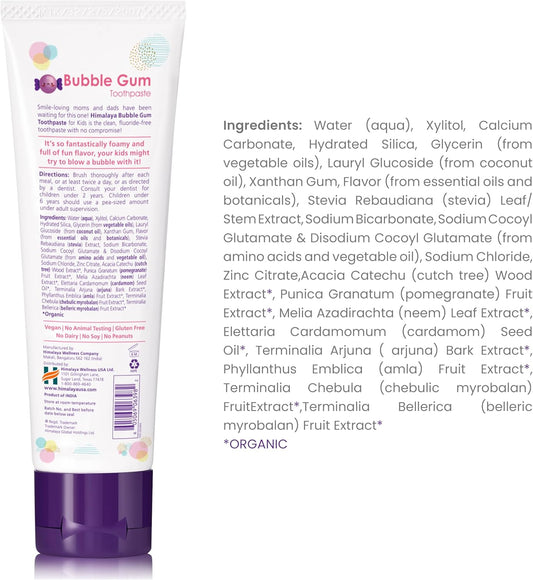 Himalaya Botanique Kids Toothpaste with Xylitol, Bubble Gum Flavor - Gentle Fluoride Free Toothpaste - Vegan, Gluten Free, SLS Free, No Artificial Flavors or Colors, 4 oz