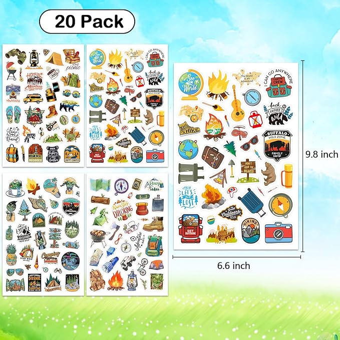 Cool Camping Adhesive Stickers 670 Counts Adventure Hiking Stickers for Adults Birthday Invitations Decorations Party Goodie Gifts Bags Decor School Game Class Rewards Water Bottle Sticker