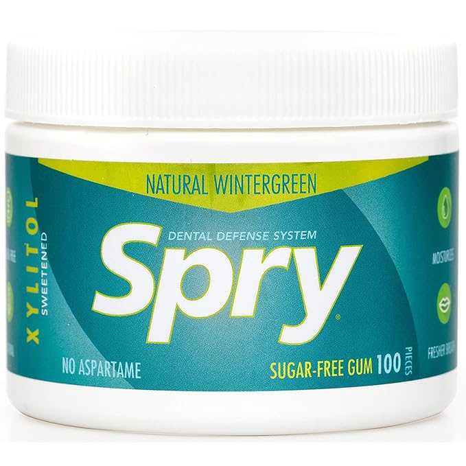Spry Fresh Natural Xylitol Chewing Gum Dental Defense System - Aspartame-Free, Sugar-Free, Non-GMO, Gluten-Free (Wintergreen, 100 Count - Pack of 1)