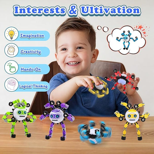 4 PCS Transformable Fidget Spinners Toys for Kids and Adults Stress Relief Sensory Toy for Teens Boys Autism Cool Fingertip Gyros Boy Girl Travel Party Favors Birthdays Gifts Stocking Stuffer