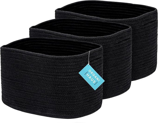 OrganiHaus Set of 3 Black Woven Storage Baskets for Shelves, Decorative Organizer Bins for Closet, Bathroom & Living Room, Multipurpose Home Organization Baskets, Toy Storage Basket - 15x9x10 inches