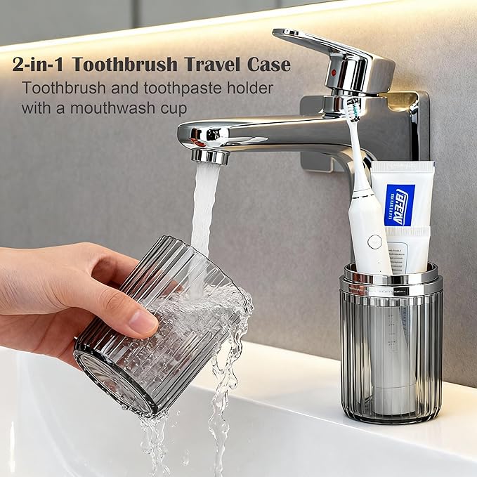 Travel Toothbrush Holders, 2-in-1 Multifunction Dustproof Portable Toothbrush Cup & Toothpaste Storage Container, Toothbrush Case for Traveling Bathroom Camping Business Trip School (Clear)
