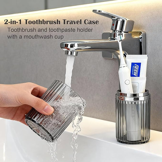 Travel Toothbrush Holders, 2-in-1 Multifunction Dustproof Portable Toothbrush Cup & Toothpaste Storage Container, Toothbrush Case for Traveling Bathroom Camping Business Trip School (Clear)